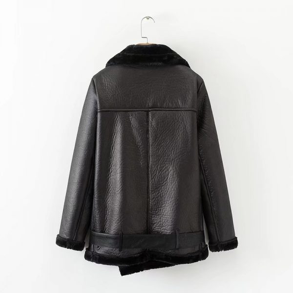 Faux Lamb Leather Jacket Wool Fur Collar Suede