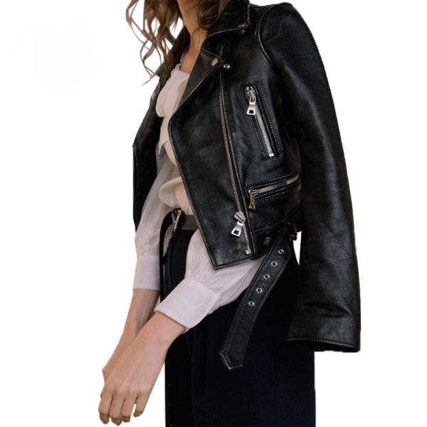 Black Faux Leather Jackets Zipper Basic Coat