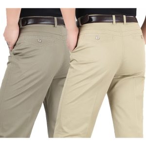 Men Casual Pants High Waist Cotton Leisure Trousers