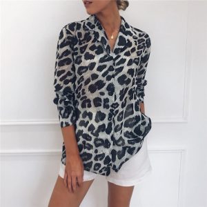 Chiffon Blouses Leopard Print Blouse Office Shirt
