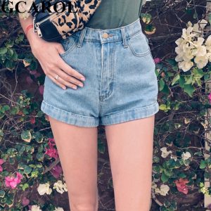 Women Denim Shorts Vintage Cuffed Jeans Shorts