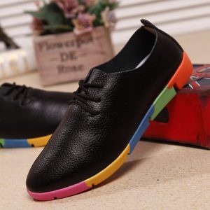 Leather Flats Shoes Woman Sneakers
