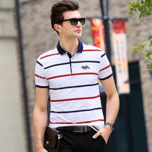 Man Polo Shirt Casual Striped Shirt