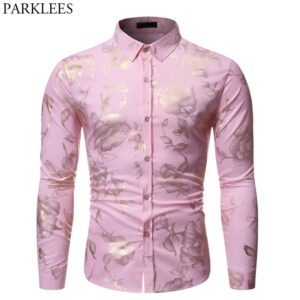 Gold Rose Print Pink Shirt