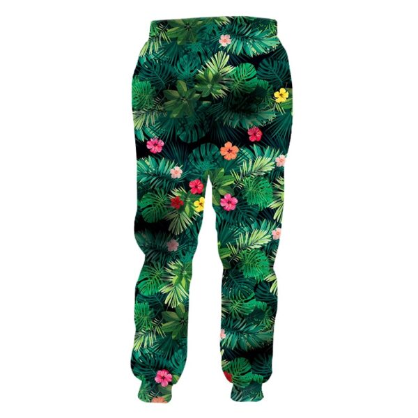 Green Leaves Flowers Summer Trousers