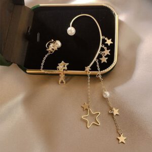 Vintage Pearl Star Tassel Clip Earrings