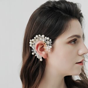 Fashion Flower Pearl Clip Earrings
