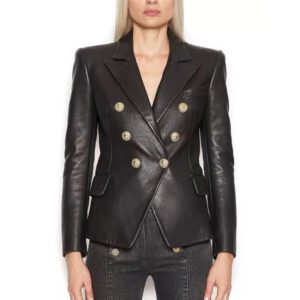 Faux Leather Blazer Outer Coat