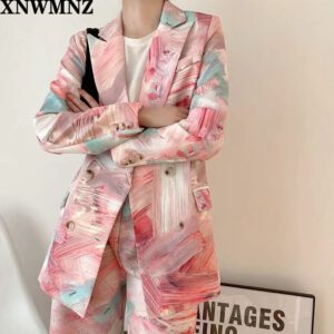 Color Printed Blazer Double Breasted