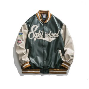 Leather Baseball Jacket Embroidery Coats