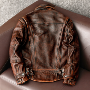 Brown Cowhide Coat Genuine Leather