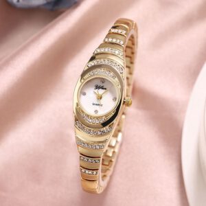 Rhinestone Ellipse Watches Stainless Steel Wrist Watch