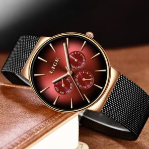 LIGE Mens Watches Luxury Quartz Watch