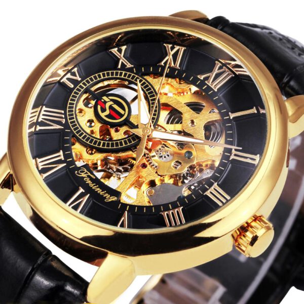 Mechanical Mens Watches Skeleton Leather Watch